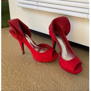 Red Gianni Bini Embellished Suede Pumps